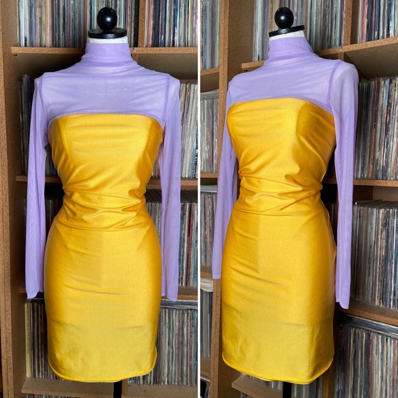 Color Block Sheer And Solid Bodycon Dress Lavender Power Etsy