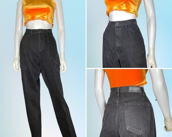 27Wx32L Vintage Gitano Faded Black Super High Waist Tapered Leg Jeans - Full Hip and Thigh - Curvy High Waist - 27 Waist - Mom Jeans - 90s