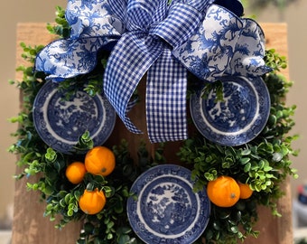 Chinoiserie Plate Wreath Blue Willow