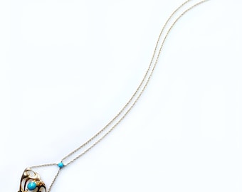 Kunst und Handwerk / Jugendstil antike englische 9ct 9 k gold Türkis und Perle Anhänger Halskette