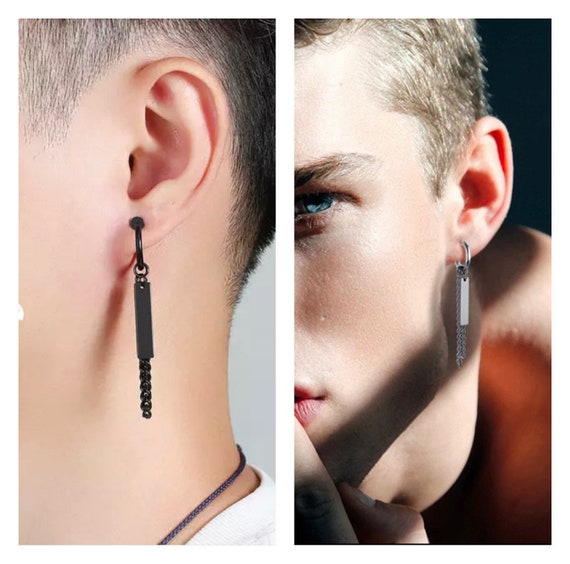 Vien Feather Dangle Earrings for Men Link Chain Drop Punk Ear Earring  Stainless Steel Drops 