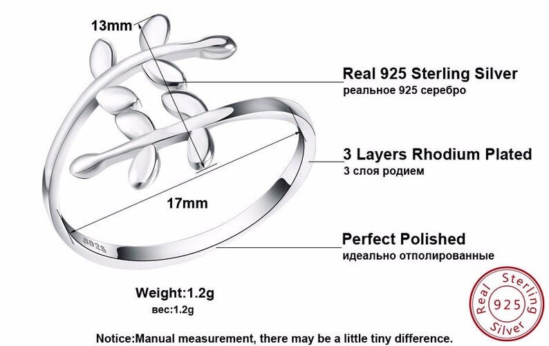 925 sterling silver Olive Leaf Ring Olive Branch adjustable ring Adjustable Rings 925 Sterling Silver rings