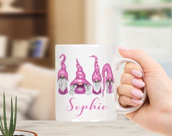 SCANDINAVIAN GNOME MUG personalised, ceramic, Nordic style, Christmas gnomes, pink, blue ,grey, gift ideas, for her, for him, birthday