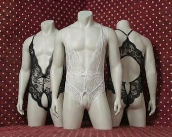 Sissy-lingerie femboy kanten bodysuit doorzichtige panty heren crossdresser MTF-outfit | Cadeau voor mietje