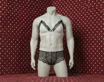 Men's See Through Lace Lingerie Set