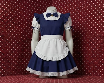 Sissy Lockable Black French Maid Dress with Lace Apron Puff Sleeve Crossdressing Costume