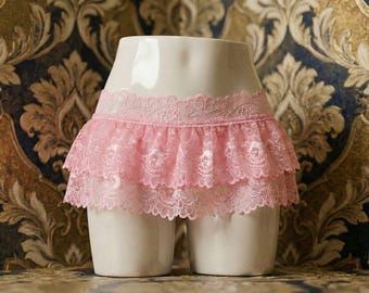 Men’s Sissy Clothing Lingerie & Underwear – Lace Ruffled Mini Skirt Panty for Femboy or Crossdress
