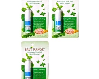3 inalatori nasali di sale rosa dell'Himalaya, rinfrescanti per il naso, con oli essenziali naturali di menta.