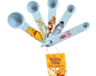 Blaues 5-teiliges Messlöffel-Set von Disney Winnie Puuh: Tigger, Ferkel, I-Aah, Kaninchen