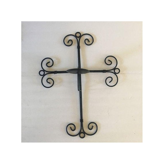 Rustic Wrought Iron Big Cross Wall Decor Candle Holder 24 X Etsy