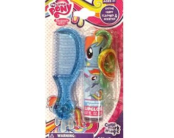 Brillo labial vintage de My Little Pony Cotton Candy de 2015 con cabello arcoíris y peine azul (RARO)