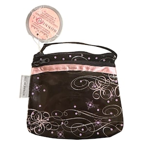 Vintage BONNE BELL Collectors Empty Lip Balm Bag Black+Pink Swirl Design Zipper