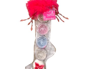 Vintage Caboodles 4 Colors Eyeshadow Loose Shimmer Powder Christmas Stocking Set VERY RARE