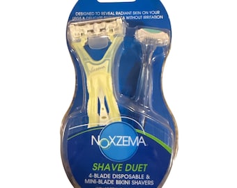 Rare 2pc Set Noxzema Shave Duet 4-Blade Disposable & Bikini Razor w/Aloe Vera Strips Discontinued
