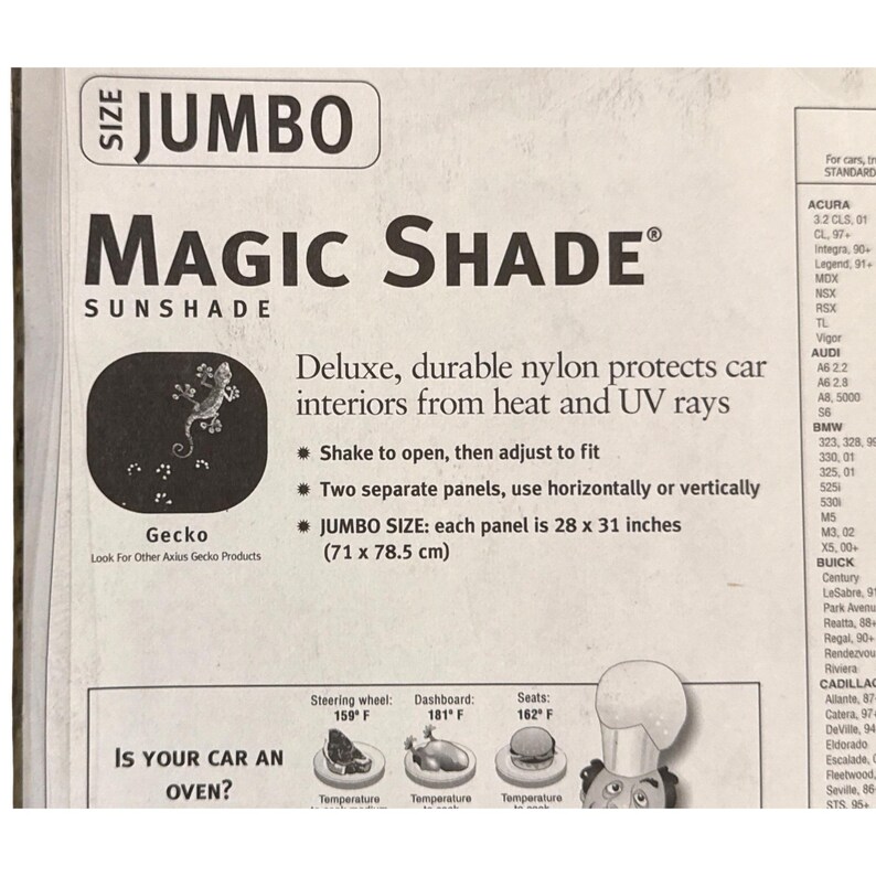 Vintage 2003 Axius Gecko Magic Shade Auto Sunshade Jumbo 28