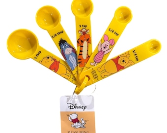 Disney Winnie The Pooh Yellow Measuring Spoons Set Of 5 w/ Piglet Tigger Eeyore