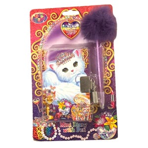 Vintage Lisa Frank Mini Diary Lock & Key Pom Pom Pen Princess Kitty 150 Sheets