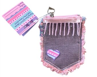 Vintage Bonne Bell Lip Smacker (Empty) Balm/Gloss Bag Dreamy Denim Frayed w/Beads 2004 Collection + Tag