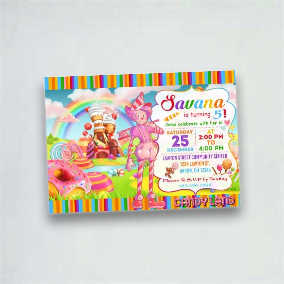 Candyland Invitations Candy Land Birthday Invitation Candy Etsy