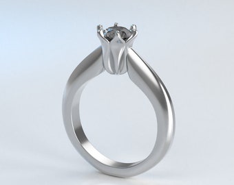 May include: A silver ring with a single, clear gemstone set in a flower-shaped crown.
