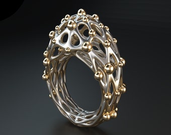 STL 3D model/ Jewelry CAD file for 3D printing//Voronoi Ring with bubbles/3D Jewelry file/file for 3D printing/3D Jewelry Design