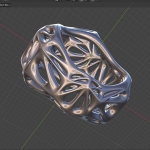 May include: A silver, 3D printed, abstract sculpture with a complex, organic design. The sculpture is made up of many interconnected, curved lines and shapes.