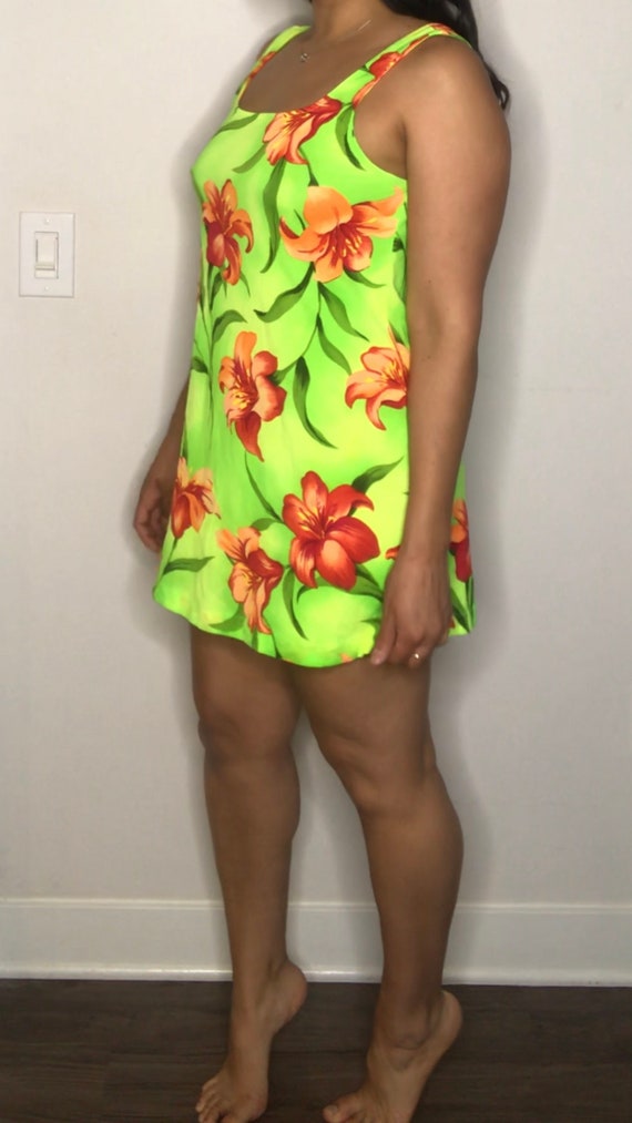 Neon Swimsuit Coverup tropical floral print 90s Si