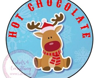 60 x Personalised Merry Christmas Reindeer Stickers Card Labels Seals 30mm blue