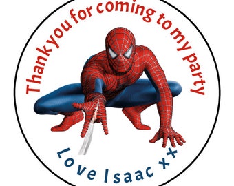 016 Spiderman personnalisé anniversaire merci partie autocollants Sweet sac cône