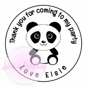 Cute Panda Personalised Thank You For Coming To My Birthday Party 24 Stickers, Sweetie Cone, Party Bags