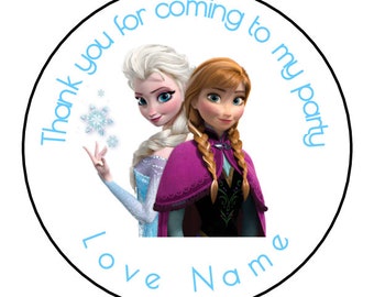 Frozen Personalised Thank You For Coming To My Birthday Party 24 Stickers, Sweetie Cone, Party Bags