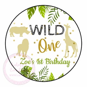 Personalised Wild One Jungle Animal Safari Birthday Sticker Thank You Sweet Cone