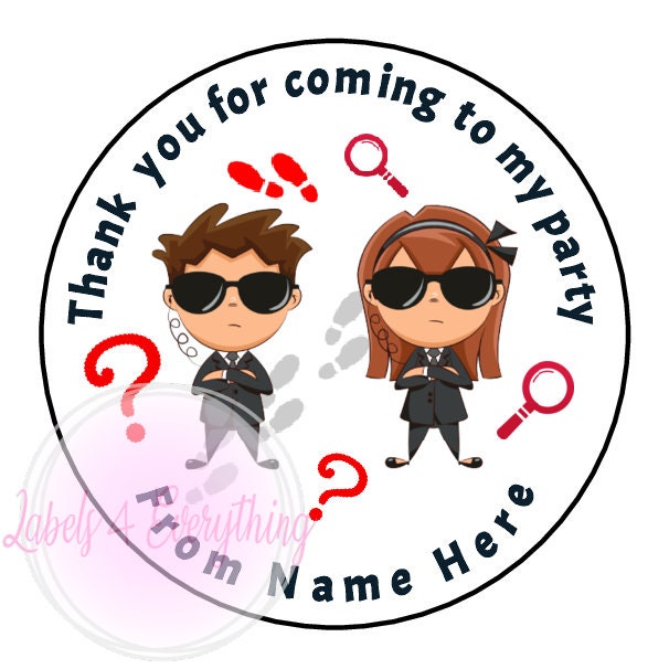 30 Round Stickers - Birthday Party - TOP SECRET - Spy Party - Secret Agent  - 1.5 Inches