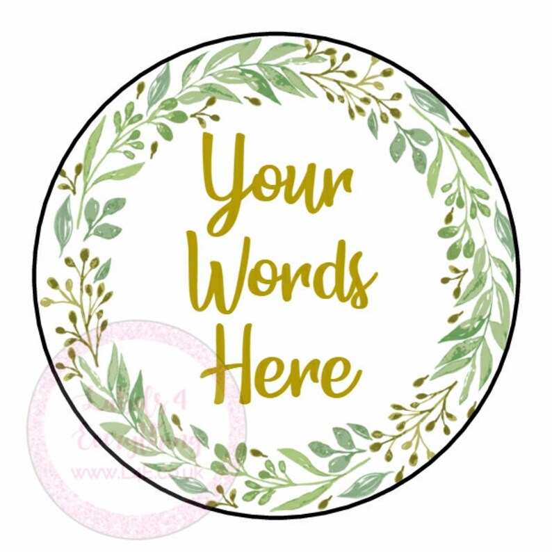 Personalised Green Gold Wreath Exotic Watercolour Flowers Thank You Party Stickers Sweet Cones Treat 