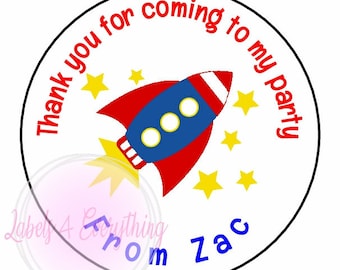 Personalised Rocket Space Astronaut Thank You For Coming To My Birthday Party Stickers Sweet Cone Party Bags