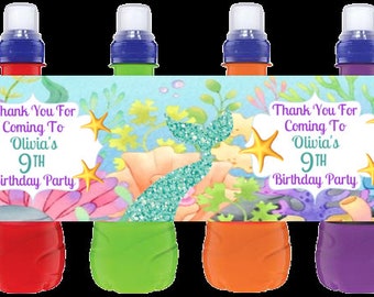 Personalised Mermaid Water Juice Bottle Stickers Labels Drink Party Favours Girl Boy Party Decorations