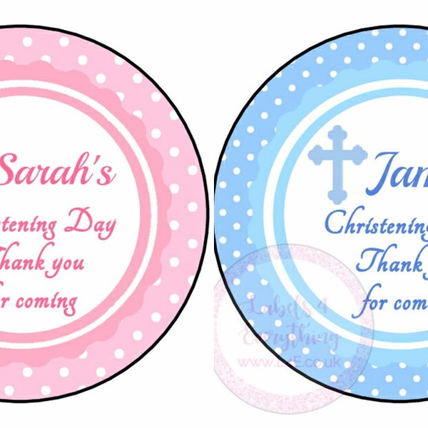 Personalised Boy Girl Blue Pink Christening Stickers Party Sweet Cone Cake Box