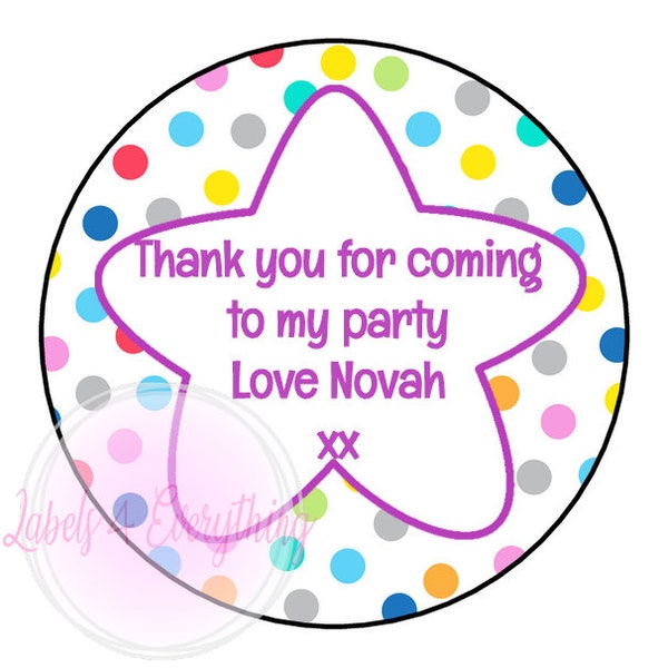 Personalised Polka Dot Star Stickers Thank You For Coming To My Birthday Party Sweet Box Chocolate Coins Gift Sweet Cone