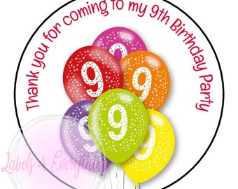 9th Birthday Thank You For Coming To My Birthday Party Balloon Stickers