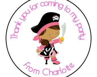 Pirate Girl Personalised Thank You For Coming To My Birthday Party 24 Stickers, Sweetie Cone, Party Bags