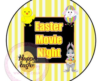 Easter Box Movie Night Large Rectangle Round Stickers Letterbox Party Bag Sweet Box