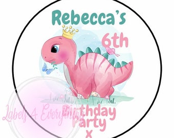 Personalised Pink Dinosaur With Crown Thank You For Coming To My Birthday Party Sweet Box Chocolate Coins Gift Sweet Cone