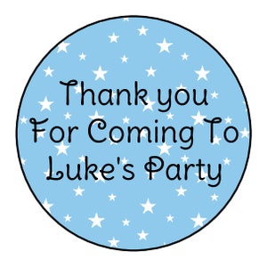 Personalised Boy Blue Stars Thank You For Coming To My Party Stickers Sweet Cones Labels Seals Party Bags