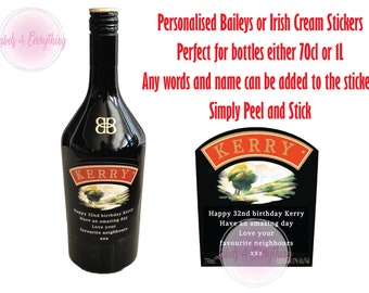 Personalised Baileys Irish Cream Bottle Stickers Label Christmas Gift Novelty