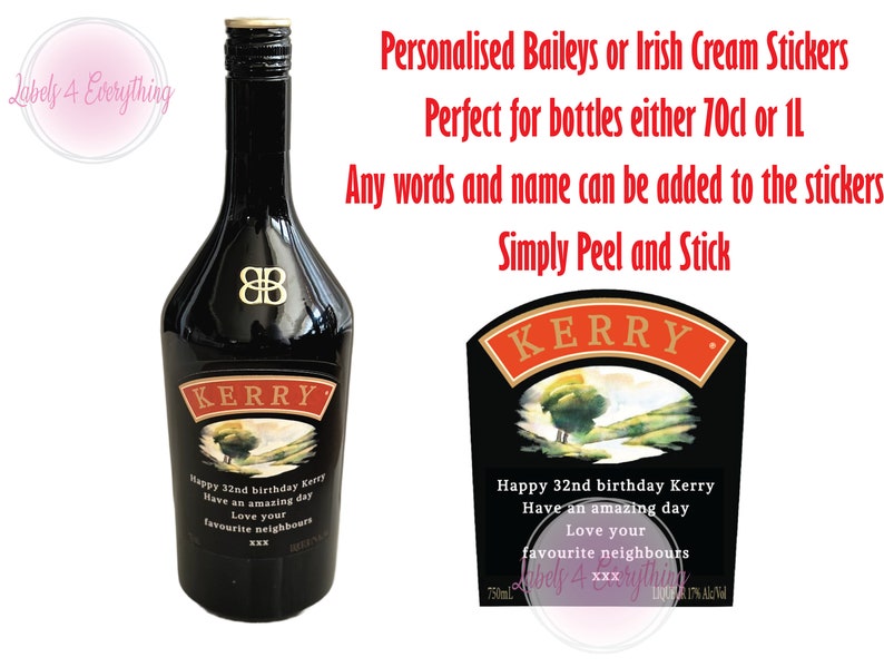 Personalised Baileys Irish Cream Bottle Stickers Label Christmas Gift Novelty image 1