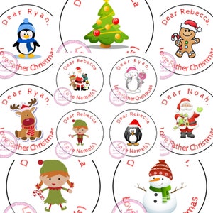 Personalised Christmas Present Party Stickers Labels Santa Penguin Snowmen Sweet Cone Xmas Lots of Variations