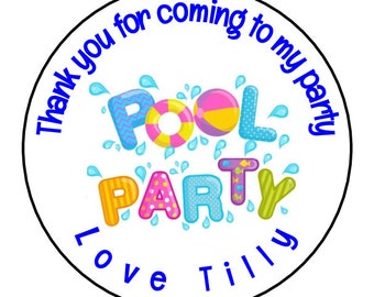 Personalised Pool Party Thank You For Coming To My Birthday Party Stickers Labels Sweet Box Chocolate Coins Gift Sweet Cone Favor