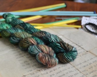 Plaid Camping Shirt, 100% Merino Single Ply Sock Minis, Shawl, Hand Dyed, Superwash Fingering Weight 20g, Blue Green Speckled, Knit Crochet