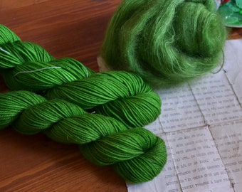 Montmartre, Mohair Silk, Lace Weight Yarn, Indie Hand Dyed Yarn, Green Tonal Semi-Solid, Kettle Dyed, 115g Skein, Double Knitting