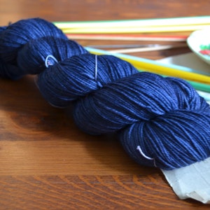 Gunslinger, 100% Superwash Merino 2 Ply Fingering Weight Yarn, 115g Skein, Hand Dyed, Kettled Dyed Yarn, Dark Blue, Navy, Knit Crochet